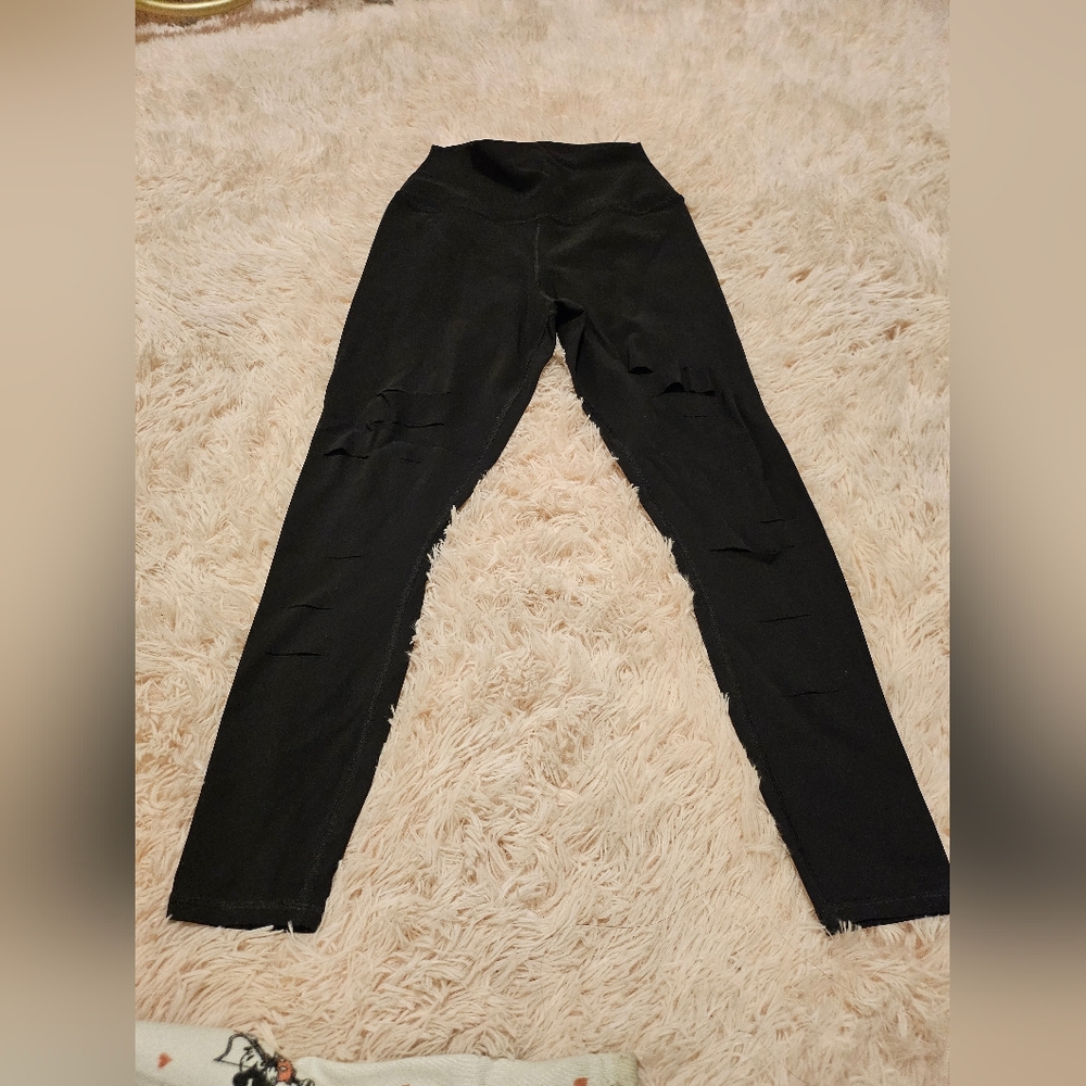 ALO YOGA Women's Ripped Warrior Legging Solid Black High Rise